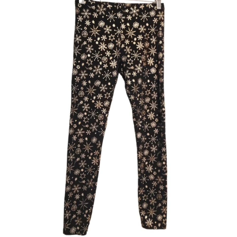 Gold Snowflake Girls Cotton Pants Leggings